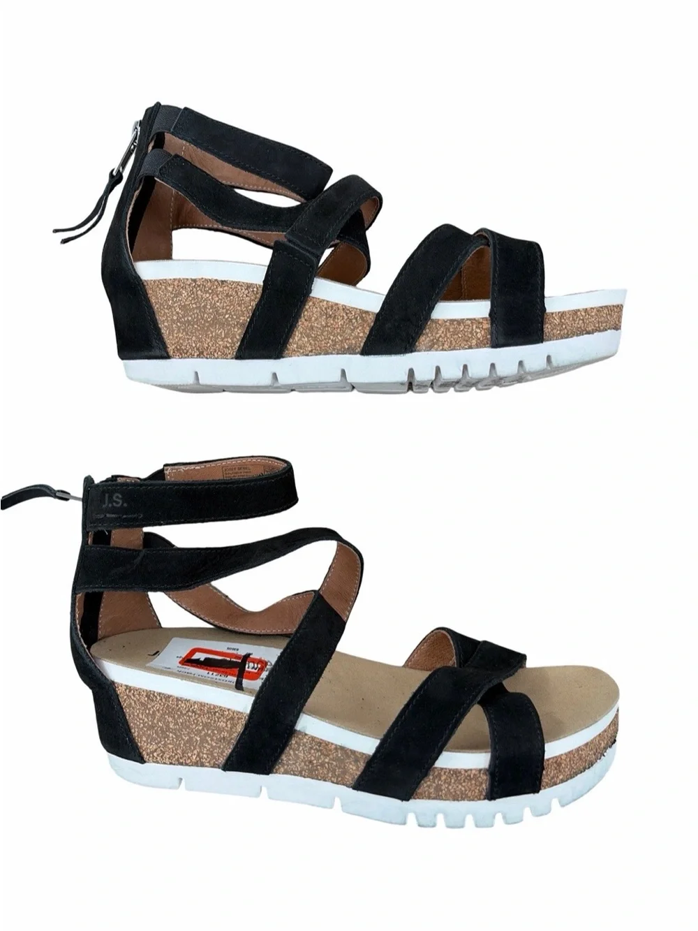 Josef Seibel Black Strappy Cork Wedge Sandals Quinn Soft Nubuck  Size 37 (6-6.5)
